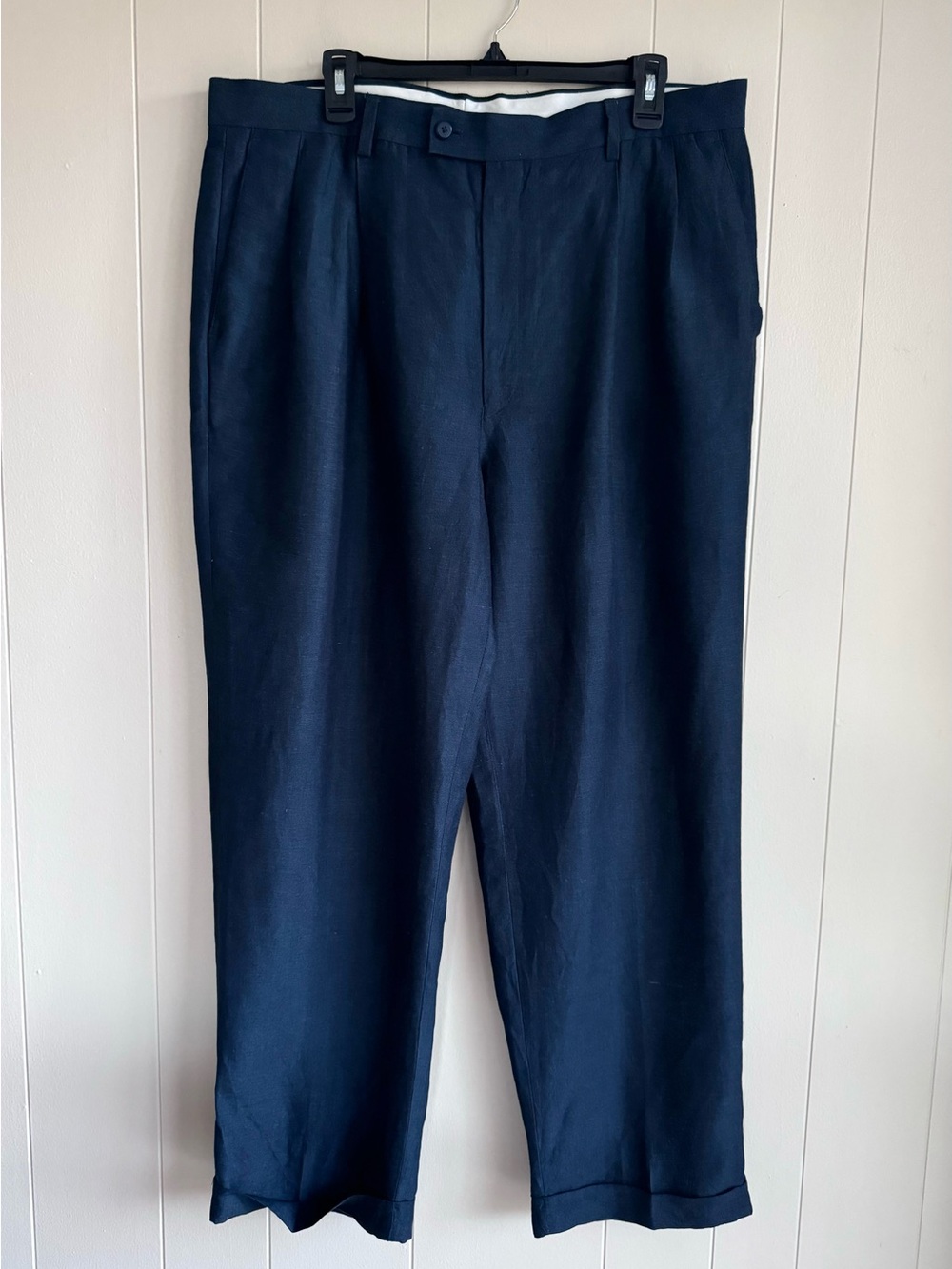 Louis Raphael Tailored Linen Blend Dress Pants Dark Navy Pleated 38x30 Classic